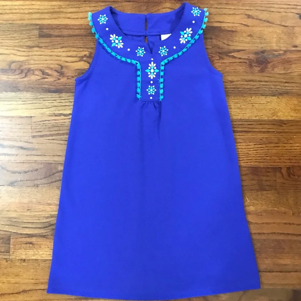 Girls Gymboree Blue & Teal Green Dress Size Medium 8 - 10 Cotton Polyester Spand